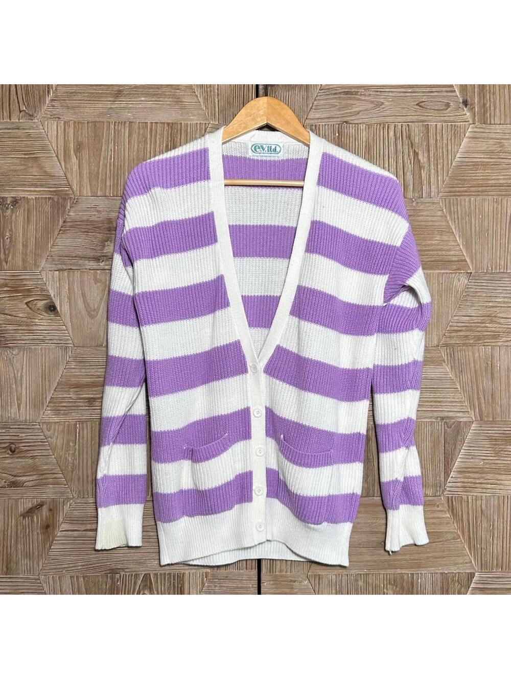 E.V. ltd Womens Purple And White Striped Cardigan Sweater Size S/M Y2K
